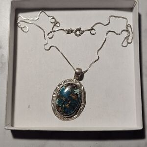 Authentic Navajo Herbert Tsosie Sterling Silver Turquoise Pendant Signed Vintage